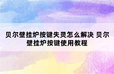 贝尔壁挂炉按键失灵怎么解决 贝尔壁挂炉按键使用教程